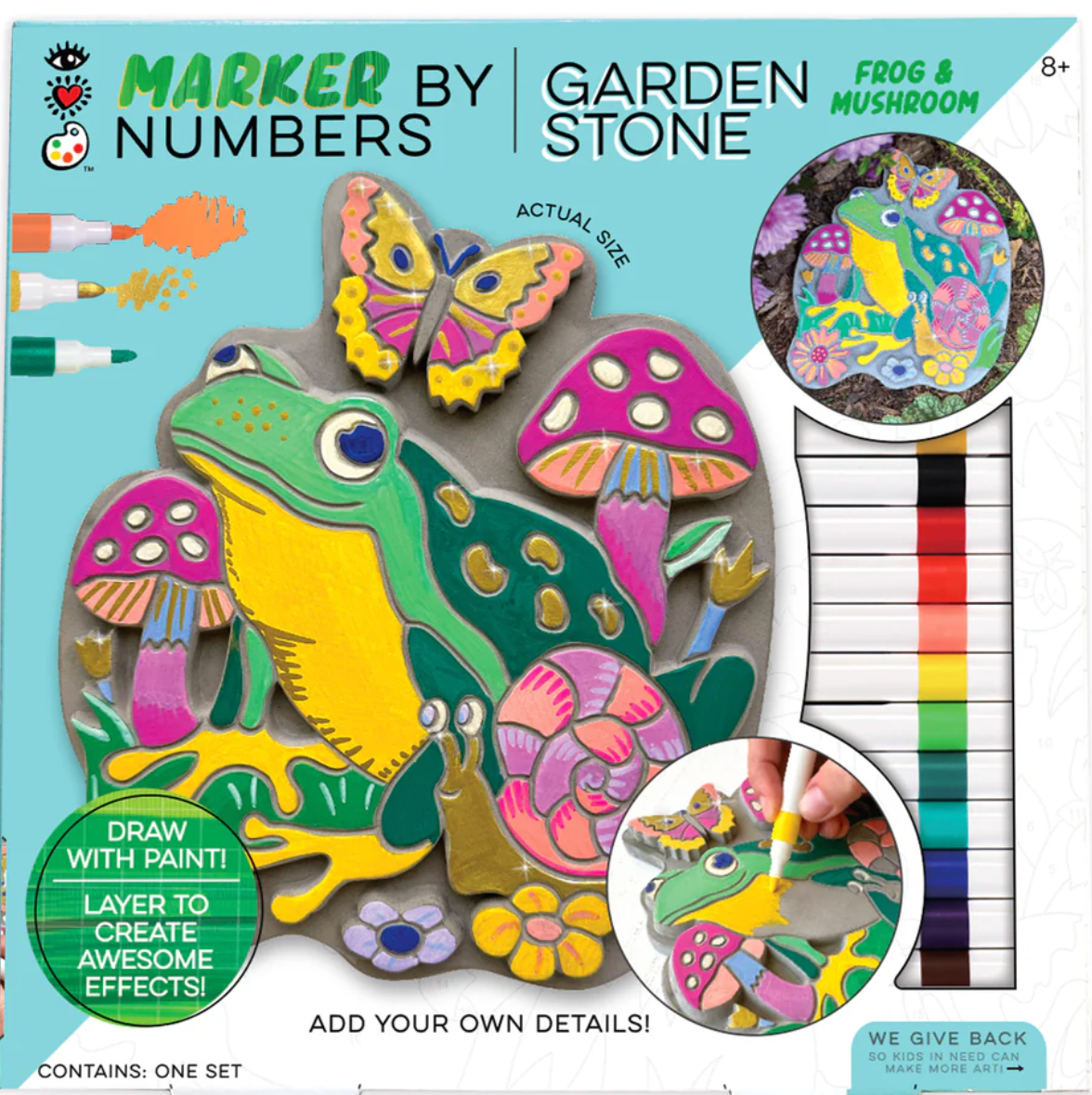 Bright Stripes iHeartArt Marker By Numbers Garden Stone Frog & Mushroom